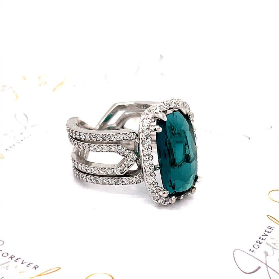 Blue Tourmaline and Diamond Halo Ring - ForeverJewels Design Studio 8