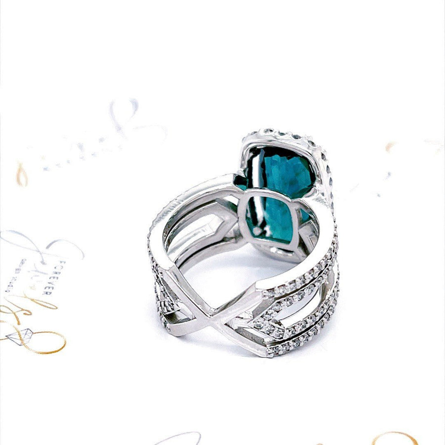 Blue Tourmaline and Diamond Halo Ring - ForeverJewels Design Studio 8
