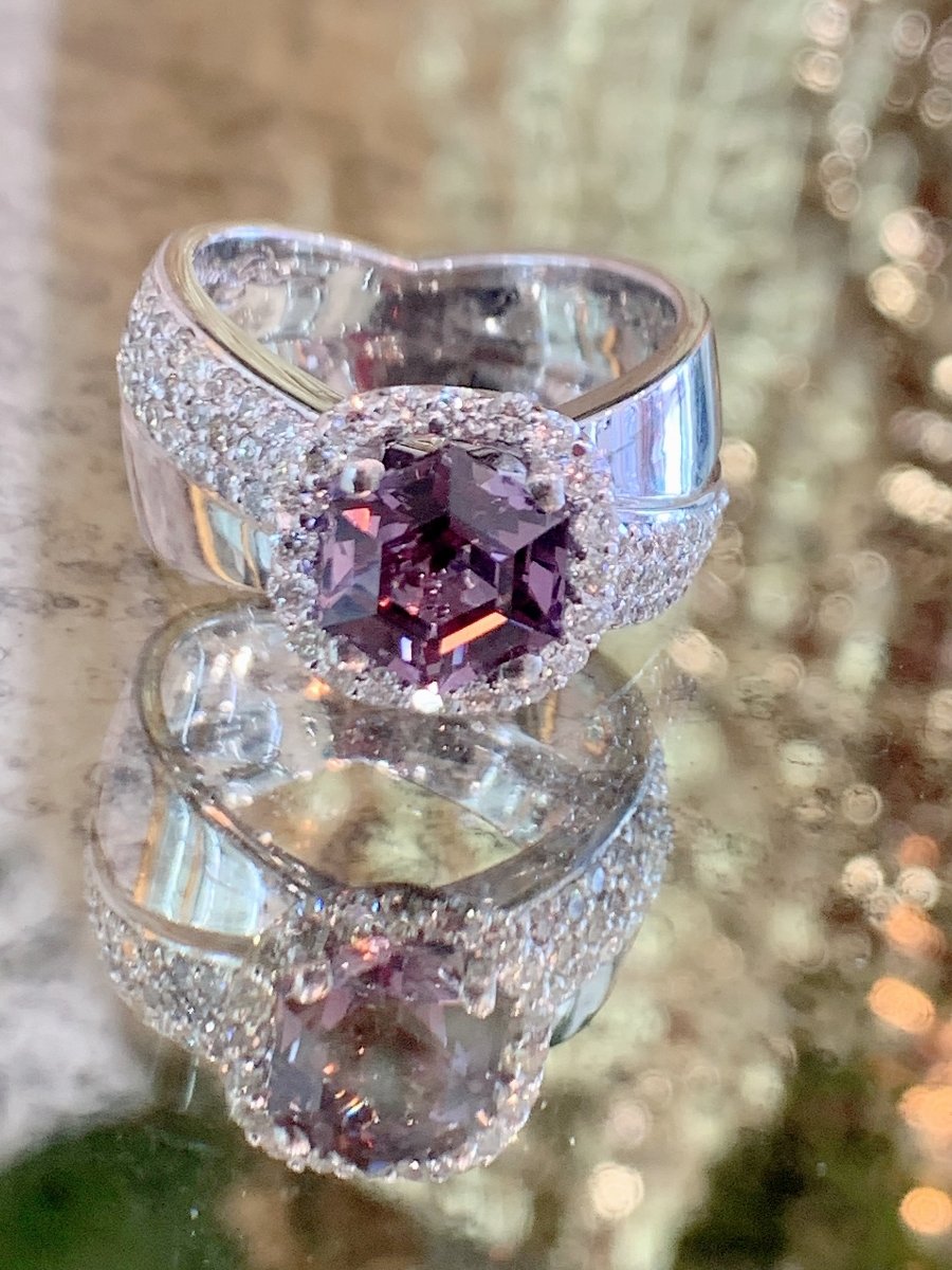 Crossover Violet Spinel and Diamond Ring in 18k white gold - ForeverJewels Design Studio 8