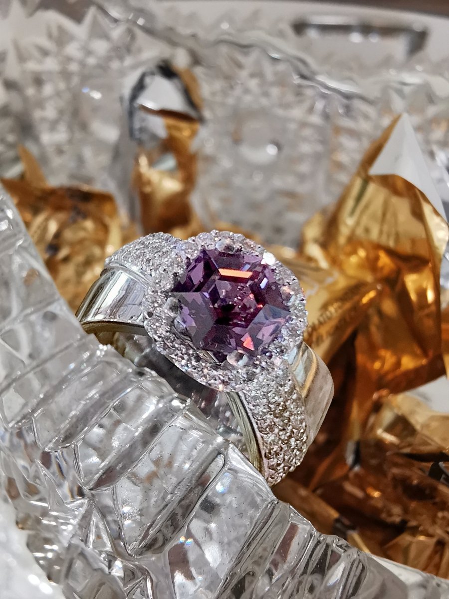 Crossover Violet Spinel and Diamond Ring in 18k white gold - ForeverJewels Design Studio 8