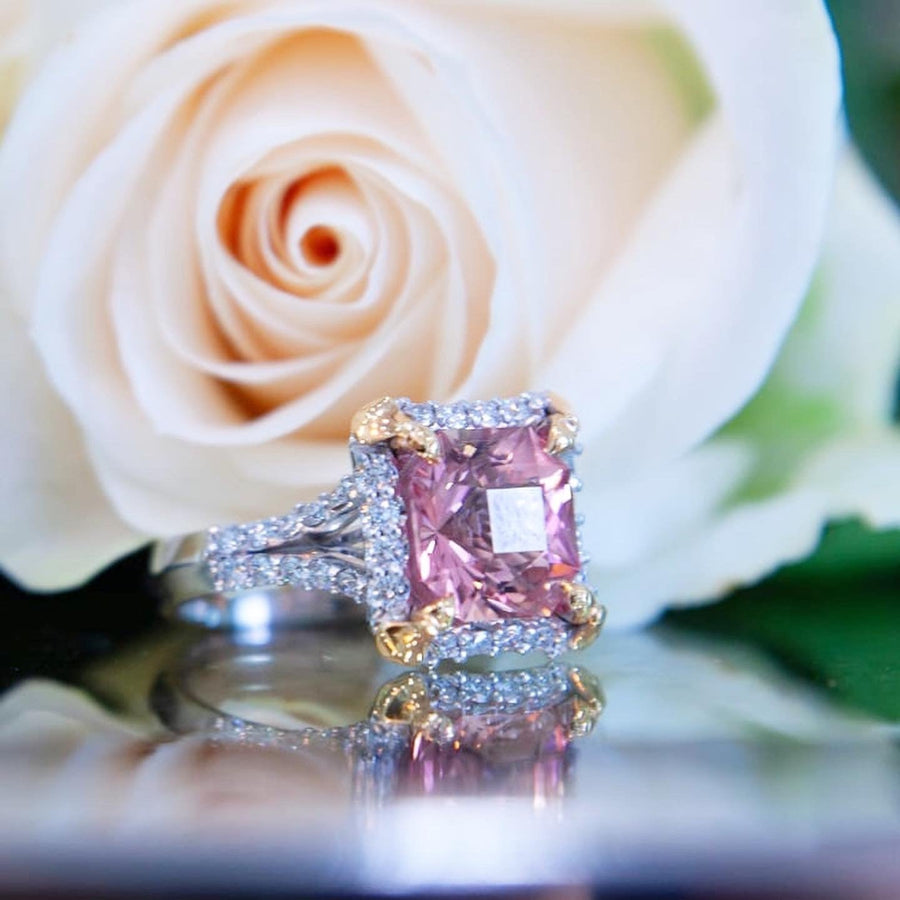 Cushion cut pink tourmaline and diamonds Ring - ForeverJewels Design Studio 8