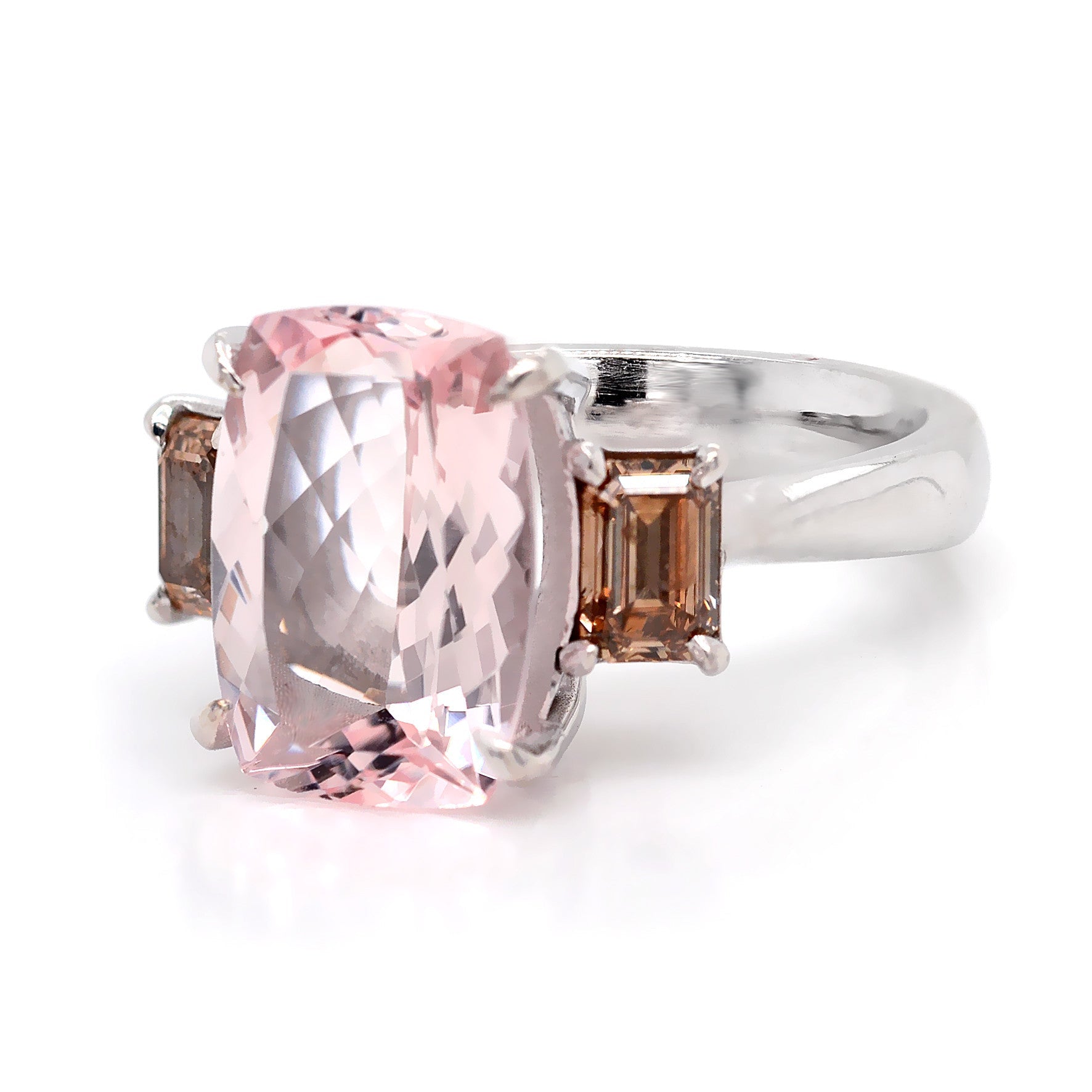 Cushion Morganite Dress Ring with Cognac Diamonds - ForeverJewels Design Studio 8