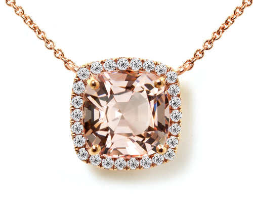 Cushion Morganite Pendant with a Halo of Diamonds - ForeverJewels Design Studio 8