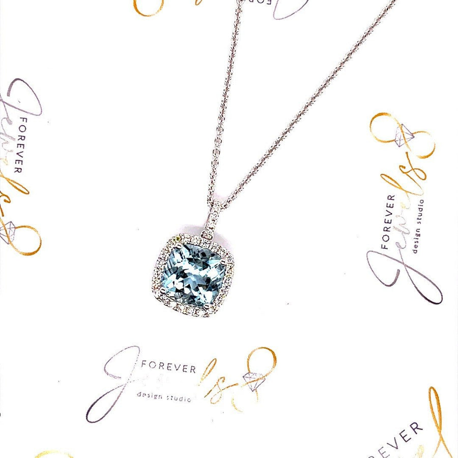 Diamond Halo Aquamarine Pendant - ForeverJewels Design Studio 8