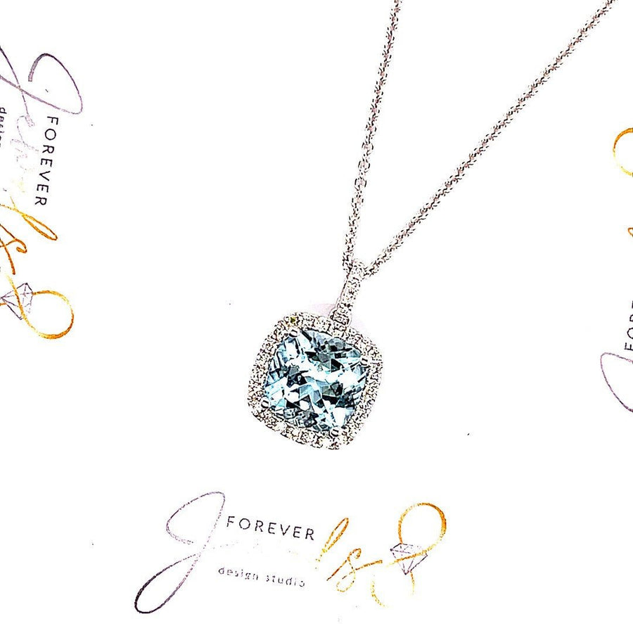 Diamond Halo Aquamarine Pendant - ForeverJewels Design Studio 8