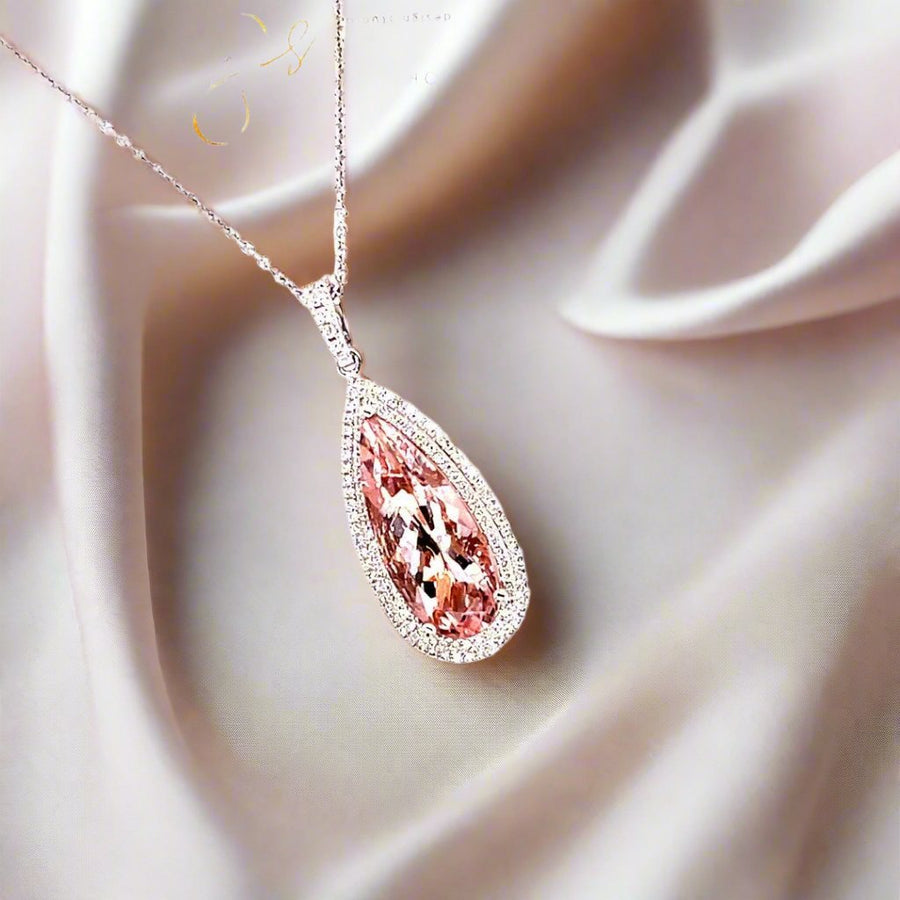 Double Diamond Halo Morganite Pendant - ForeverJewels Design Studio 8