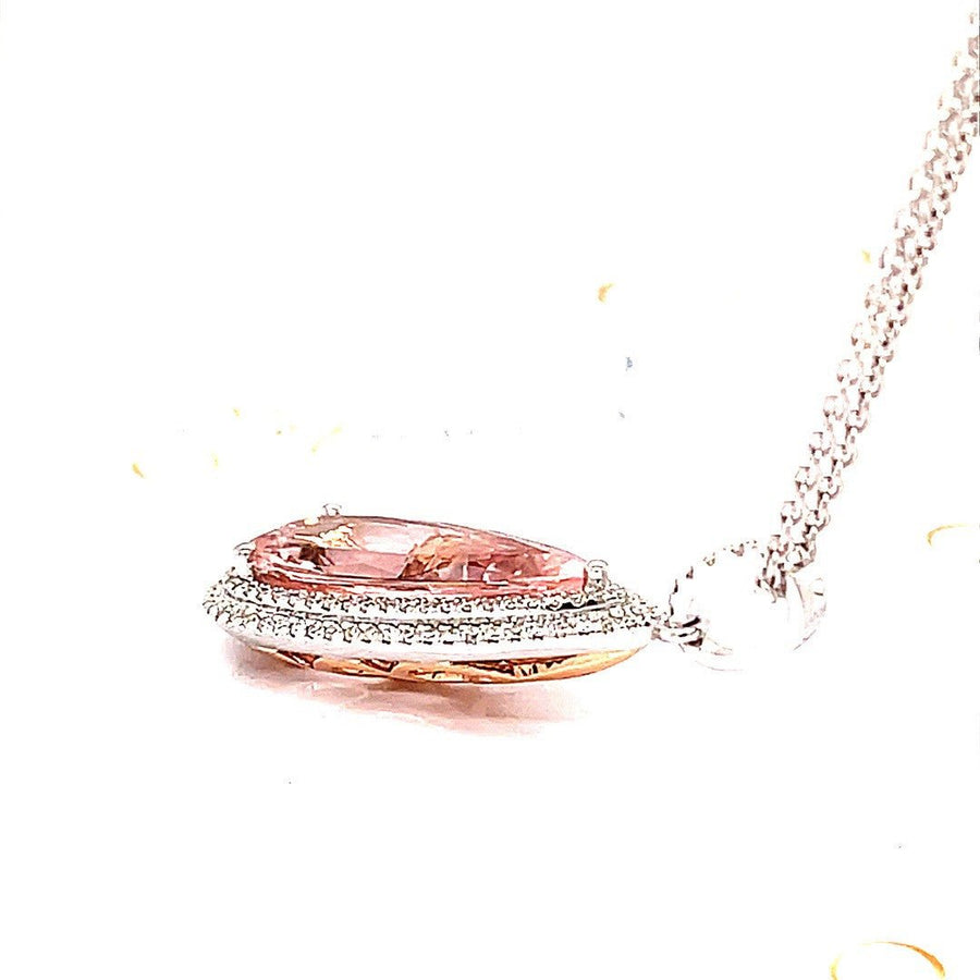 Double Diamond Halo Morganite Pendant - ForeverJewels Design Studio 8