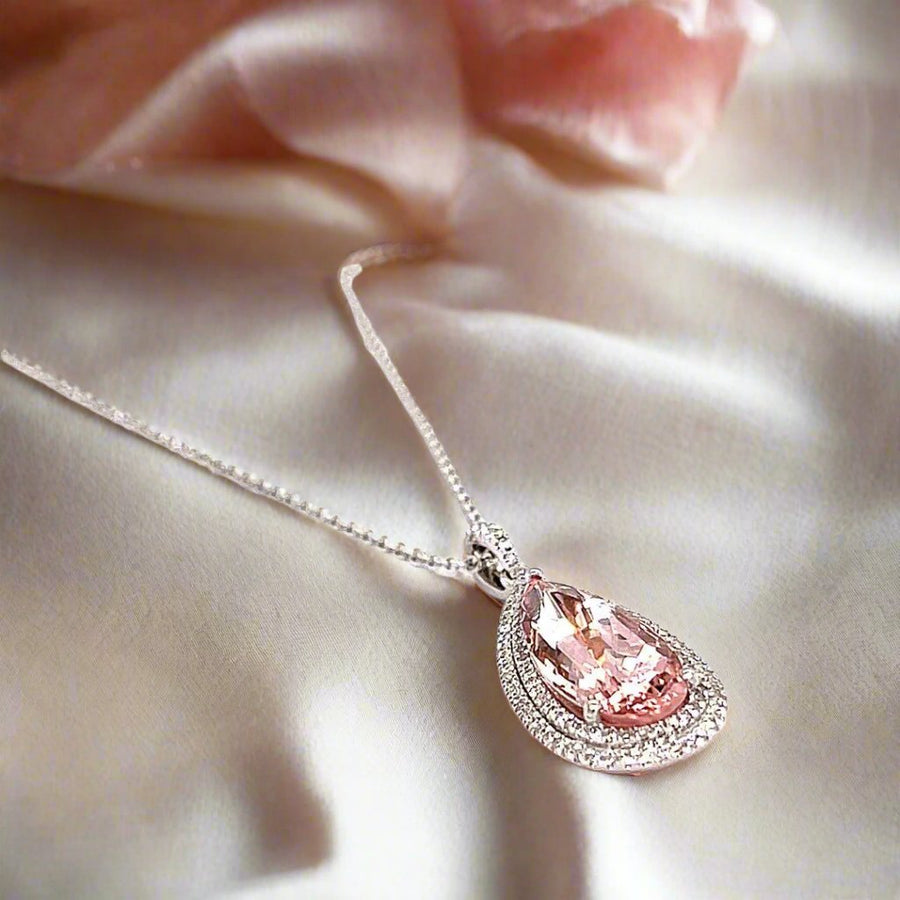 Double Diamond Halo Morganite Pendant - ForeverJewels Design Studio 8