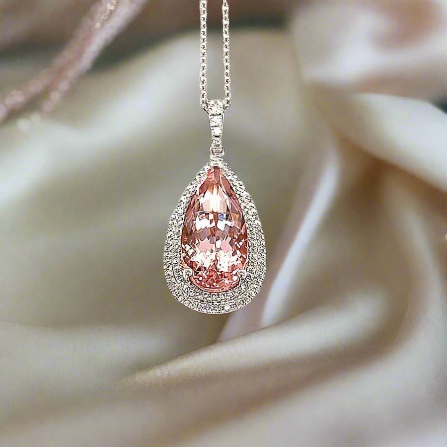 Double Diamond Halo Morganite Pendant - ForeverJewels Design Studio 8