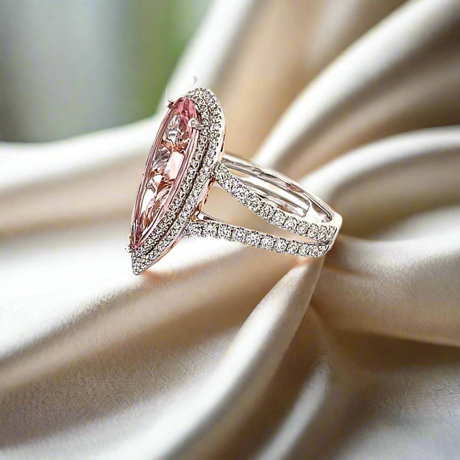 Double Diamond Halo Morganite Ring - ForeverJewels Design Studio 8