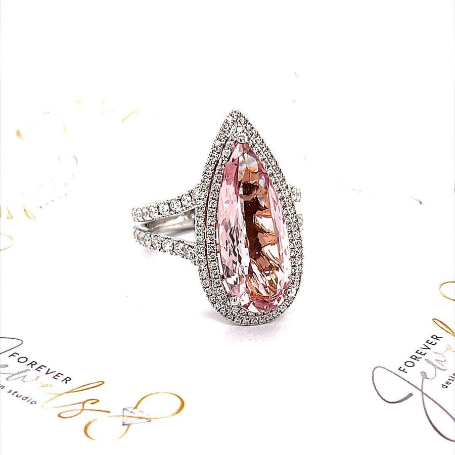 Double Diamond Halo Morganite Ring - ForeverJewels Design Studio 8