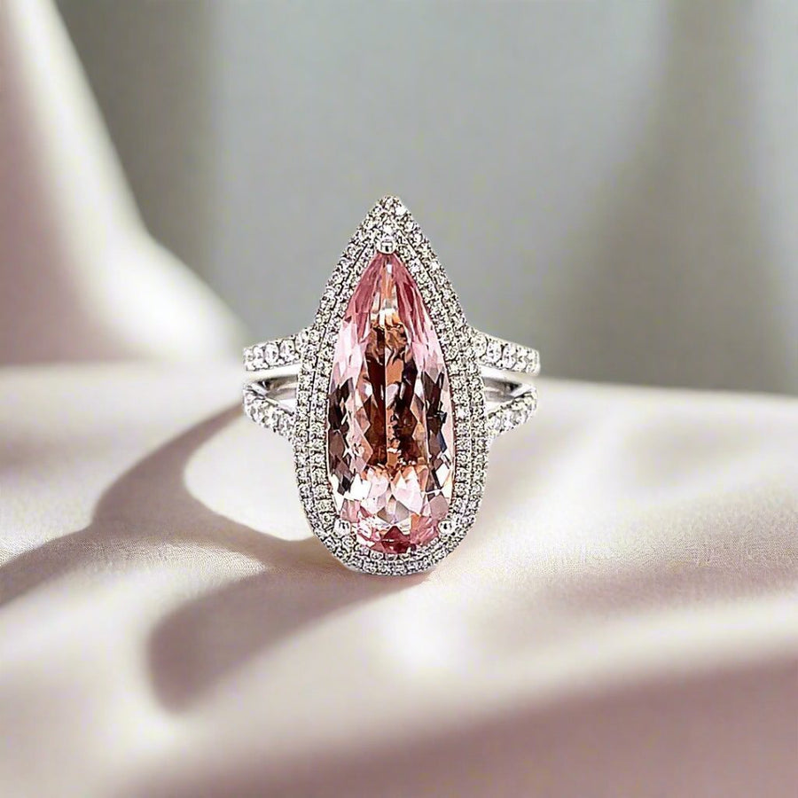 Double Diamond Halo Morganite Ring - ForeverJewels Design Studio 8