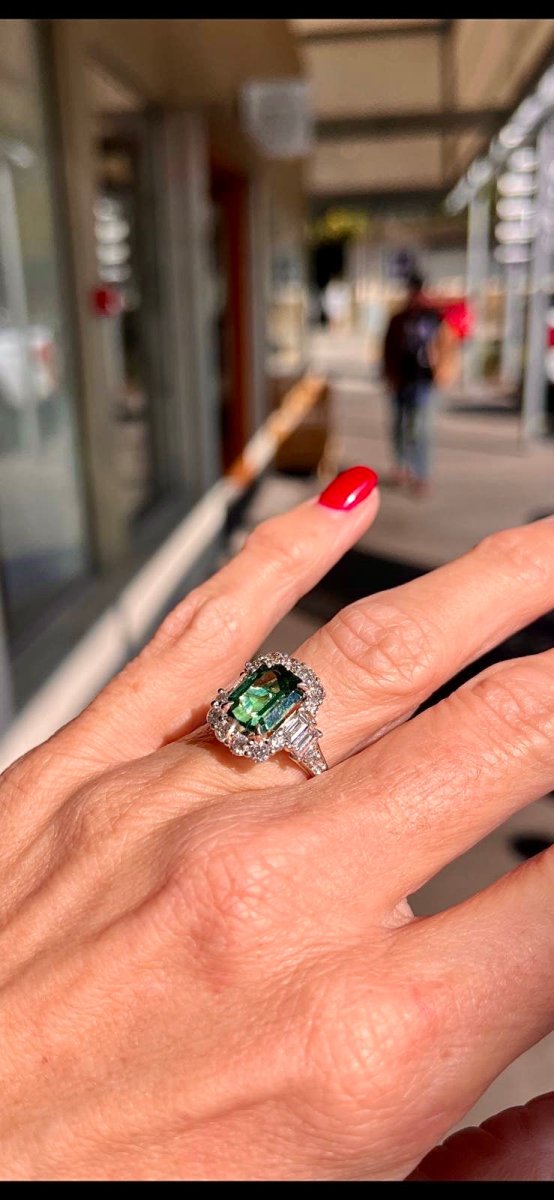 Emerald cut Green Tourmaline &Diamond Ring - ForeverJewels Design Studio 8