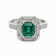 Emerald diamond halo ring - ForeverJewels Design Studio 8