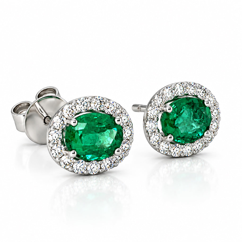 Emerald Diamond halo Studs Earrings - ForeverJewels Design Studio 8