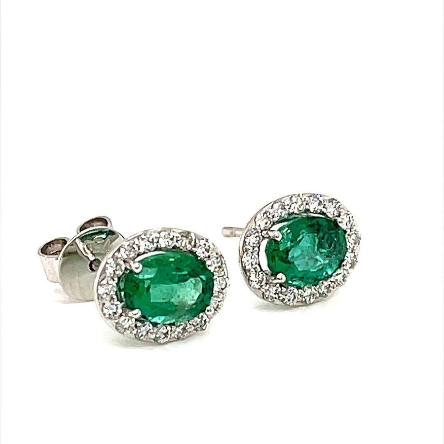 Emerald Diamond halo Studs Earrings - ForeverJewels Design Studio 8