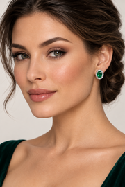 Emerald Diamond halo Studs Earrings