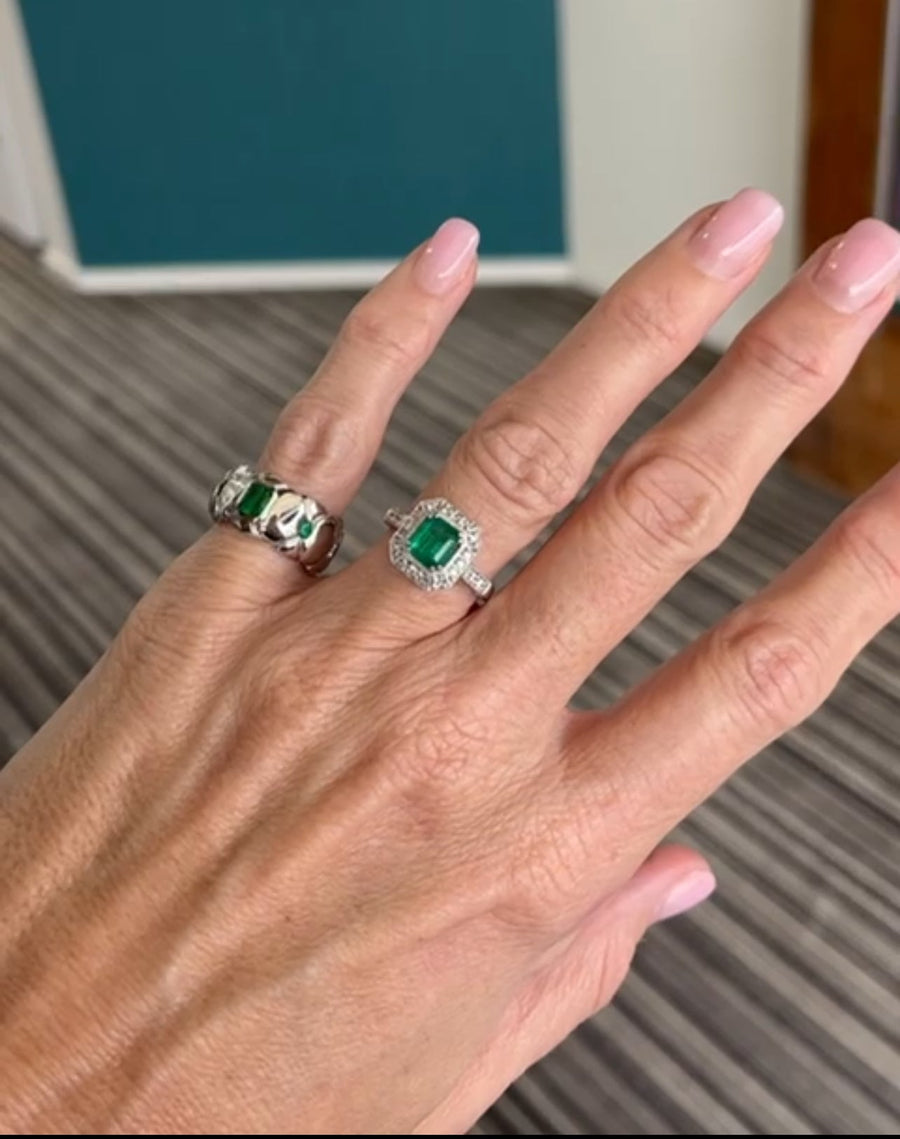 Emerald and Diamond Dress Ring in 18k White Gold