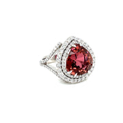 Heart Pink Tourmaline and Double Diamond Halo Ring