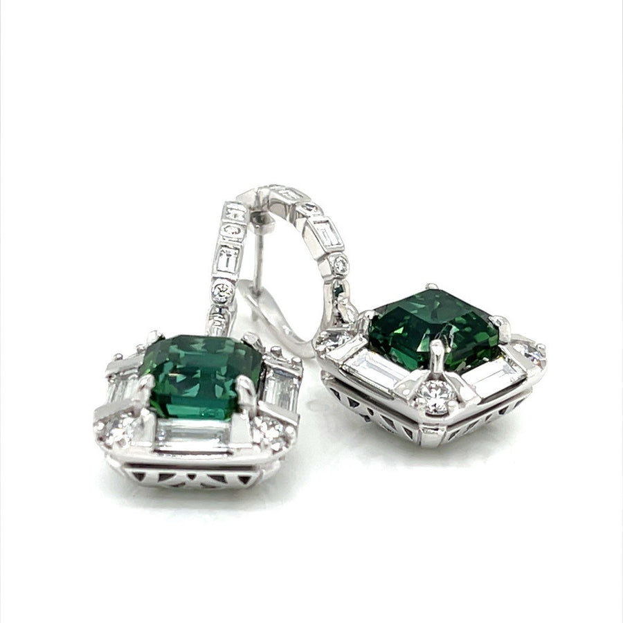 Chrome Green Tourmaline and Diamonds Earrings