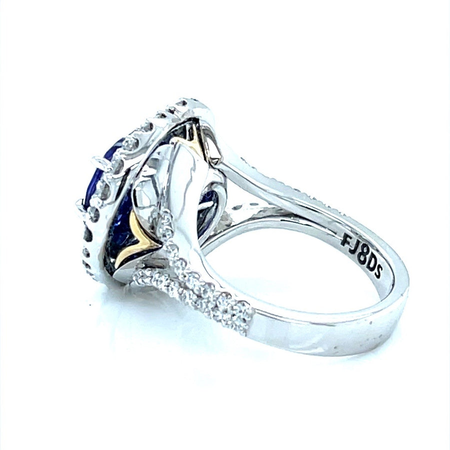 Heart Tanzanite & Diamond Halo Ring