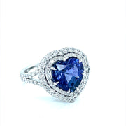 Heart Tanzanite & Diamond Halo Ring