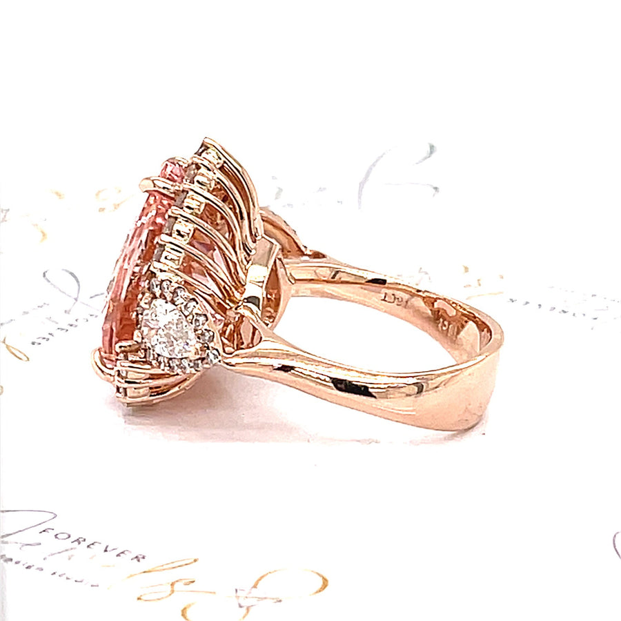 Heart Pink Morganite and Diamond Halo Ring