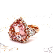 Heart Pink Morganite and Diamond Halo Ring