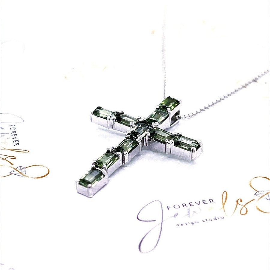 Green Sapphire Cross Pendant - ForeverJewels Design Studio 8