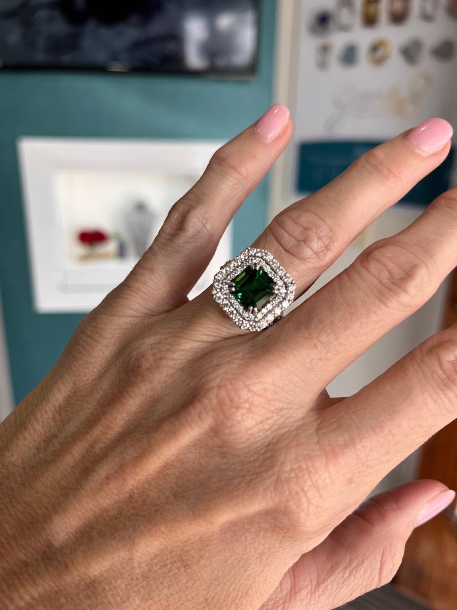 Green Tourmaline and Diamond Halo Ring - ForeverJewels Design Studio 8