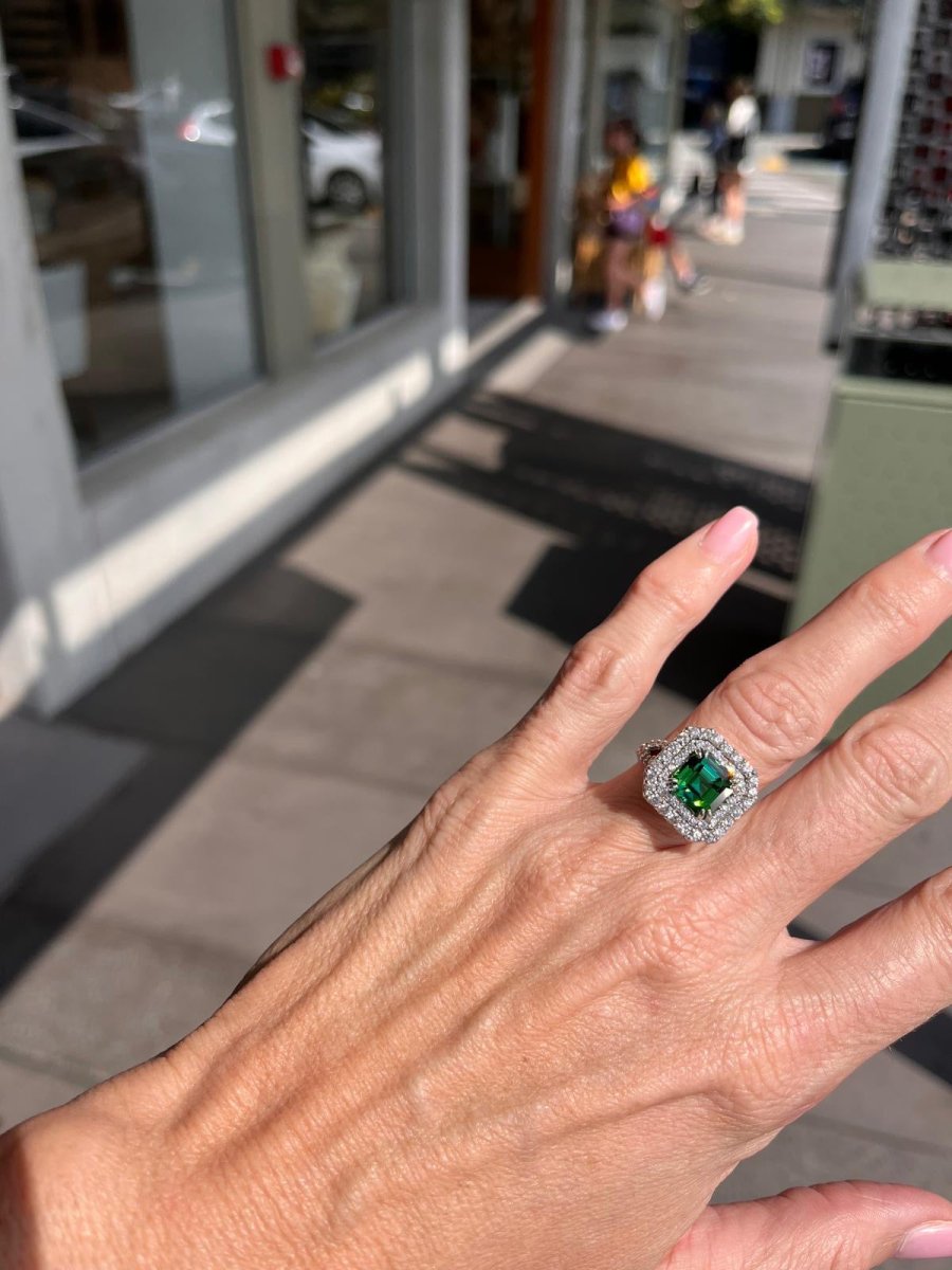 Green Tourmaline and Diamond Halo Ring - ForeverJewels Design Studio 8