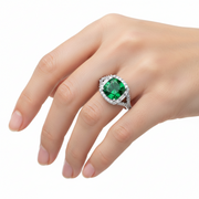 Green Tourmaline Cushion Cut with a Halo of Diamonds