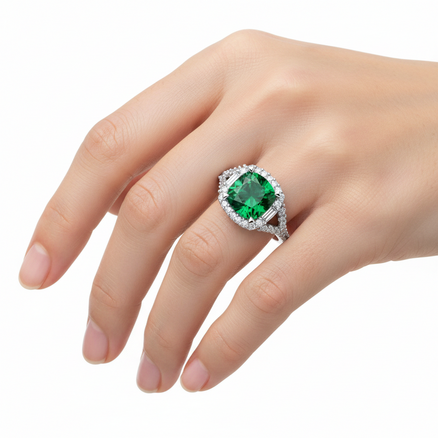 Green Tourmaline Cushion Cut with a Halo of Diamonds