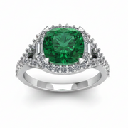 Green tourmaline and diamond halo with a split diamond set shank