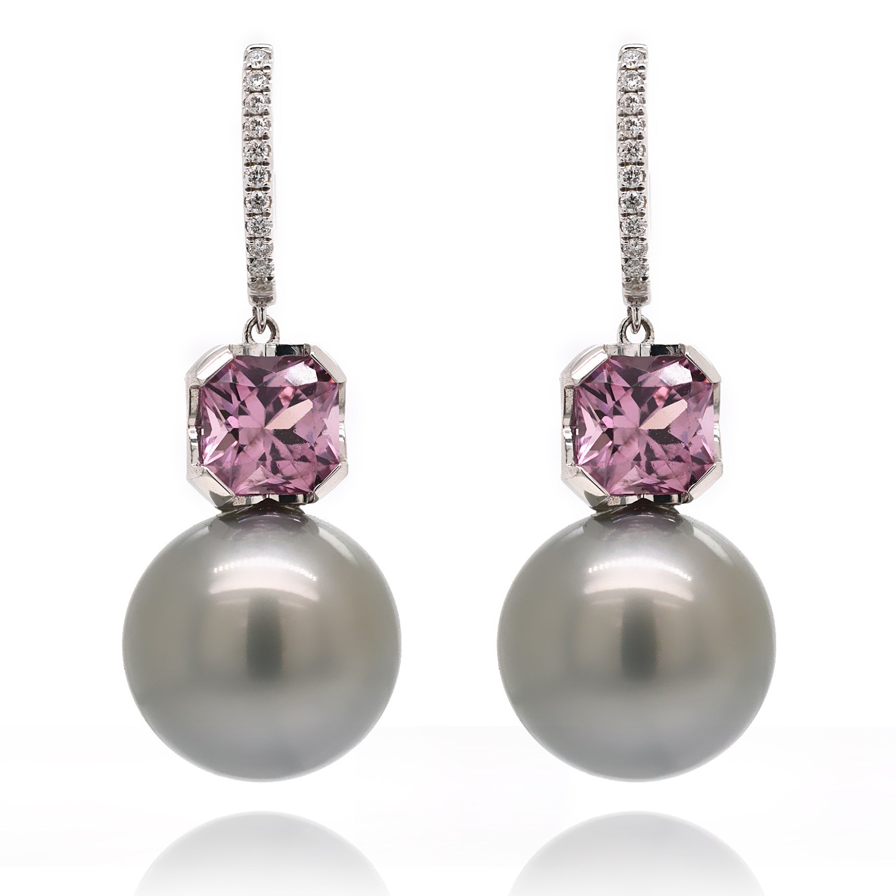 Grey Tahitian Pearl Earrings with violet Spinel - ForeverJewels Design Studio 8