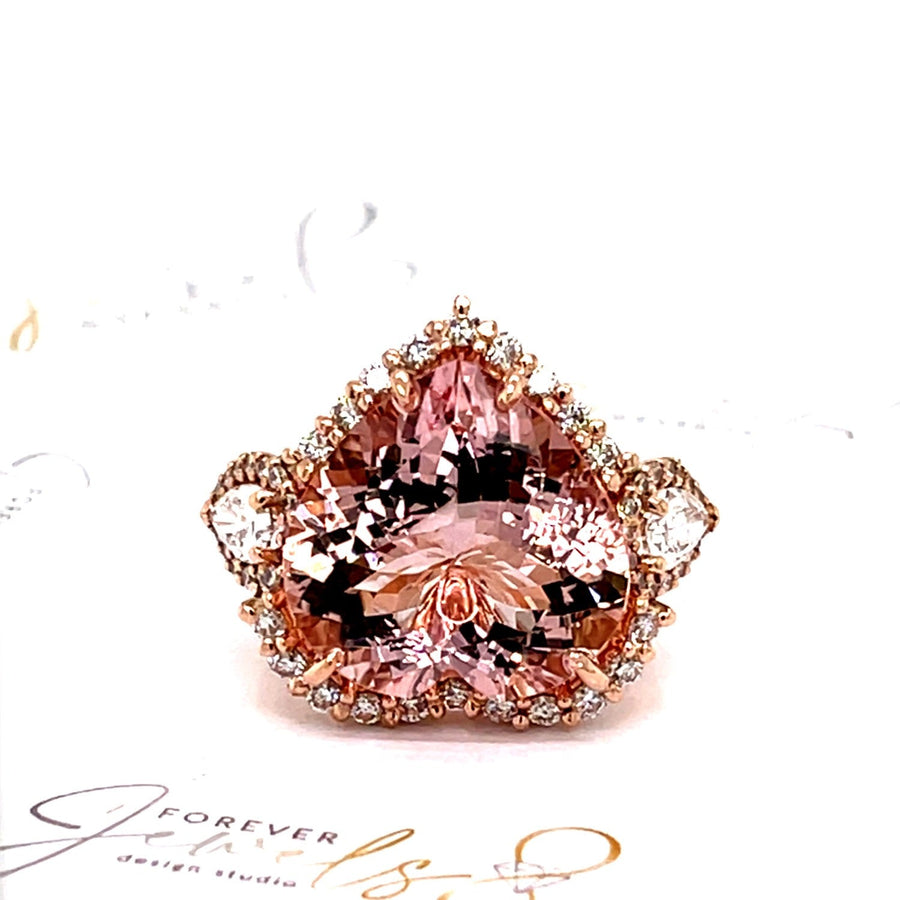 Heart Pink Morganite and Diamond Halo Ring - ForeverJewels Design Studio 8