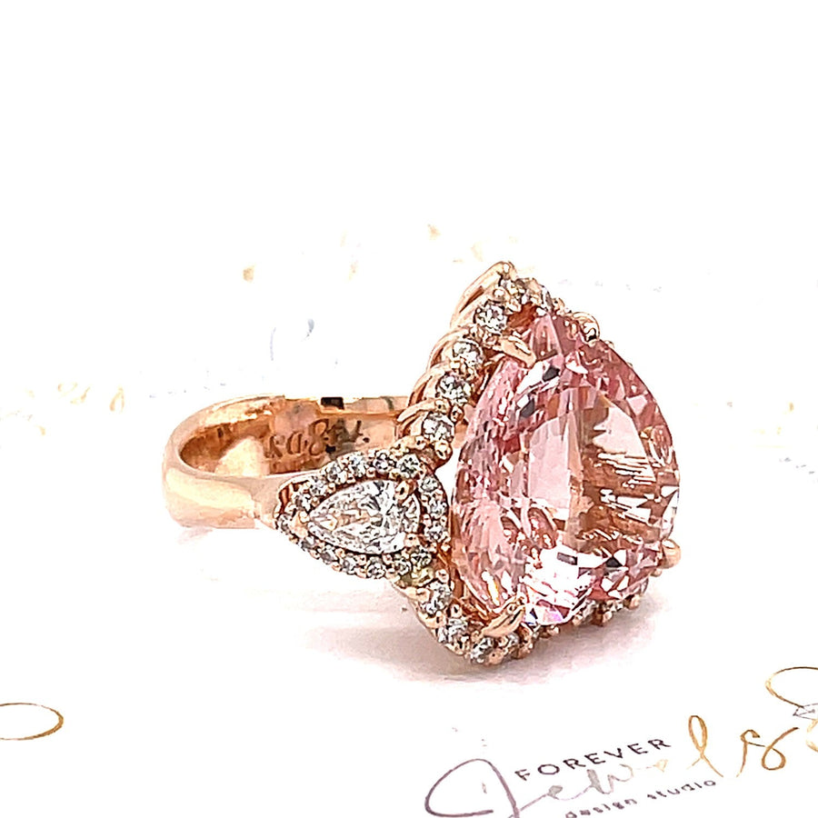 Heart Pink Morganite and Diamond Halo Ring - ForeverJewels Design Studio 8