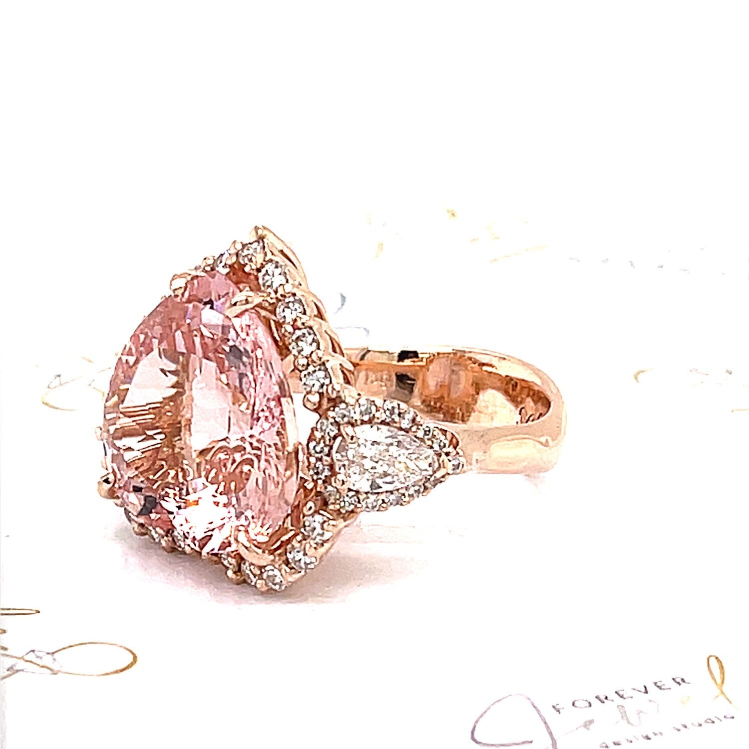 Heart Pink Morganite and Diamond Halo Ring - ForeverJewels Design Studio 8