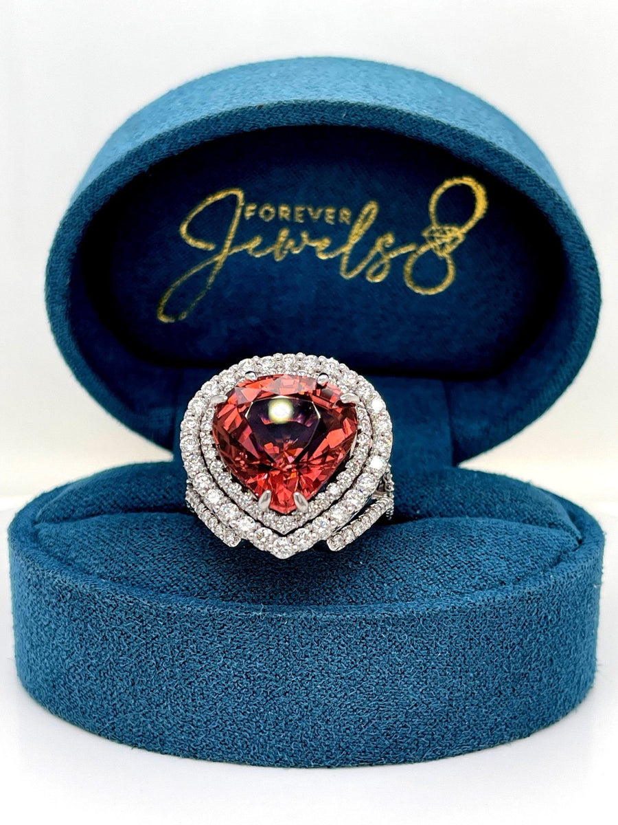 Heart Pink Tourmaline and Double Diamond Halo Ring - ForeverJewels Design Studio 8