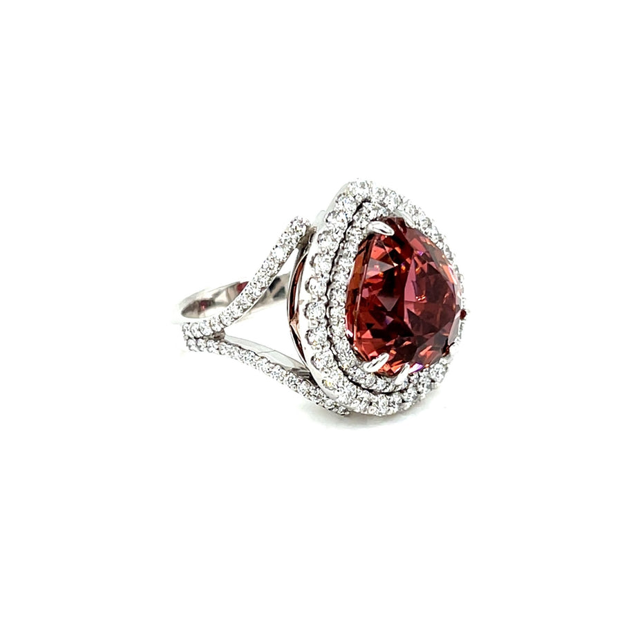 Heart Pink Tourmaline and Double Diamond Halo Ring - ForeverJewels Design Studio 8