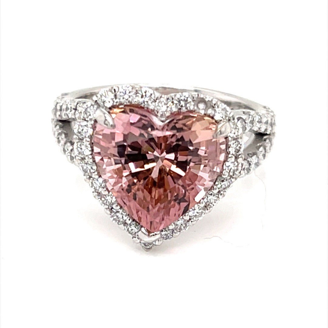 Heart Shaped Pink Tourmaline and Diamond Halo Ring - ForeverJewels Design Studio 8