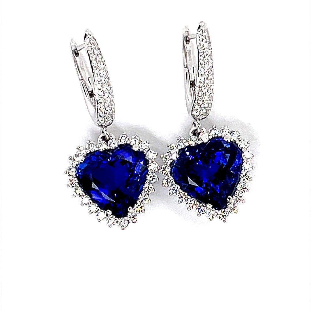 Heart Shaped Tanzanite and Diamond Halo Earrings - ForeverJewels Design Studio 8