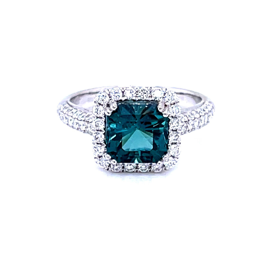 Indicolite Tourmaline and Diamond halo Ring - ForeverJewels Design Studio 8