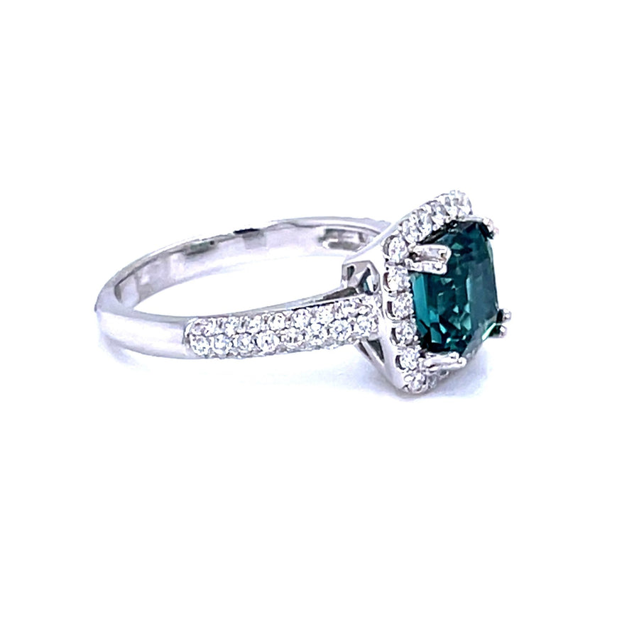 Indicolite Tourmaline and Diamond halo Ring - ForeverJewels Design Studio 8