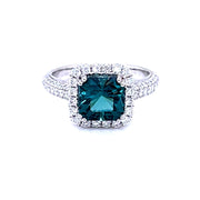 Indicolite Tourmaline and Diamond halo Ring - ForeverJewels Design Studio 8