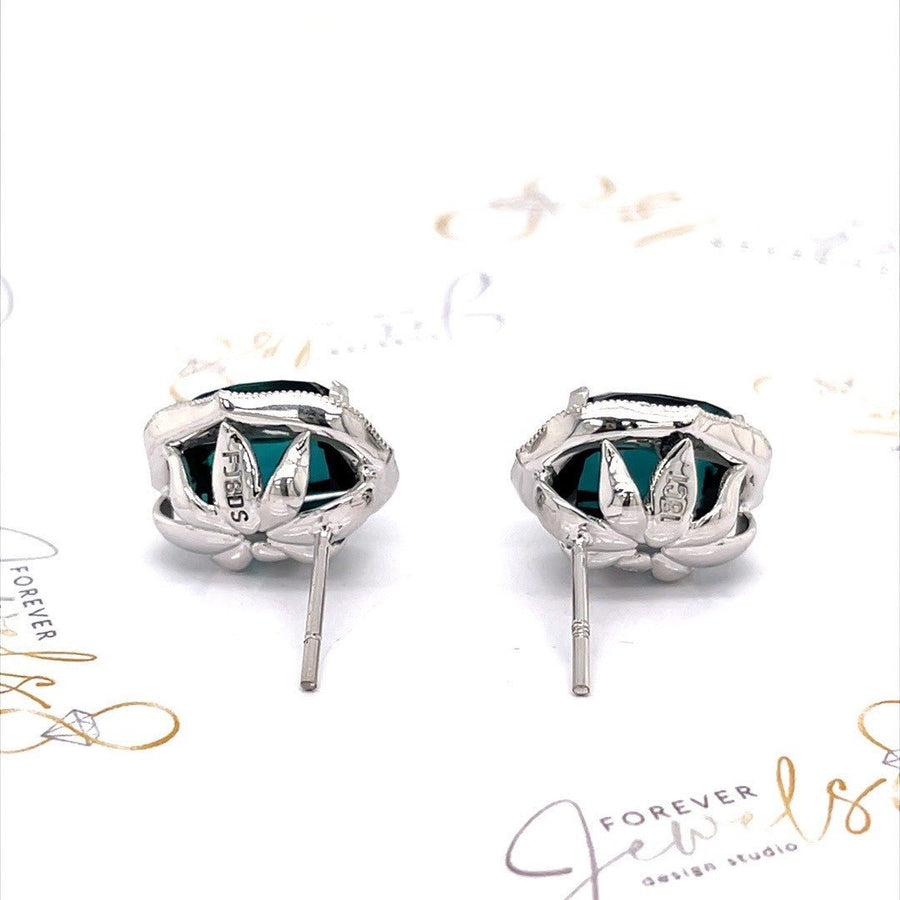 Indicolite Tourmaline and Diamond Halo Stud Earrings - ForeverJewels Design Studio 8