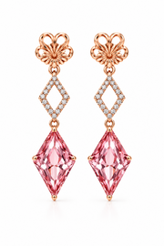 Kite shaped Pink Morganite and Diamond Earrings