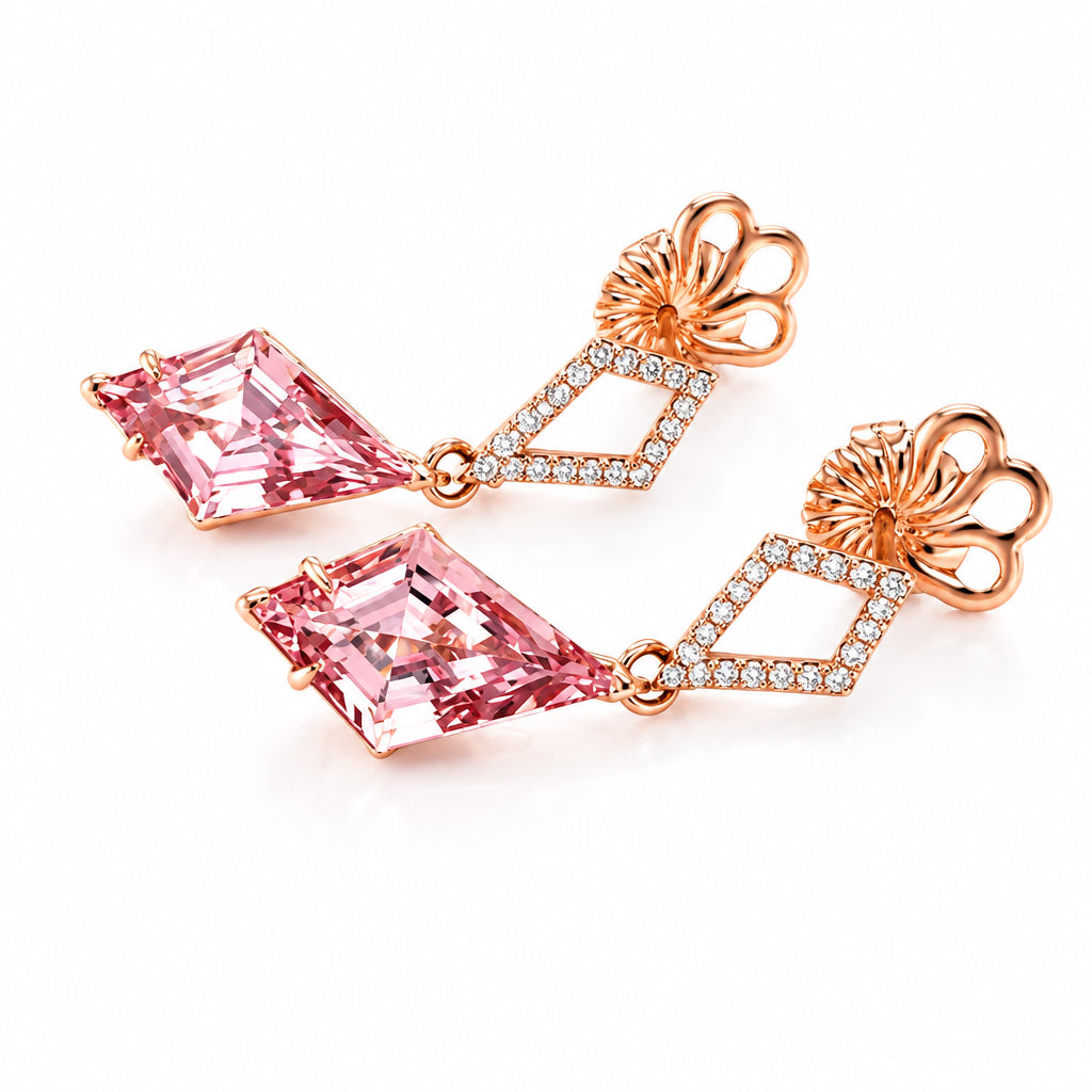 Kite shaped Pink Morganite and Diamond Earrings - ForeverJewels Design Studio 8