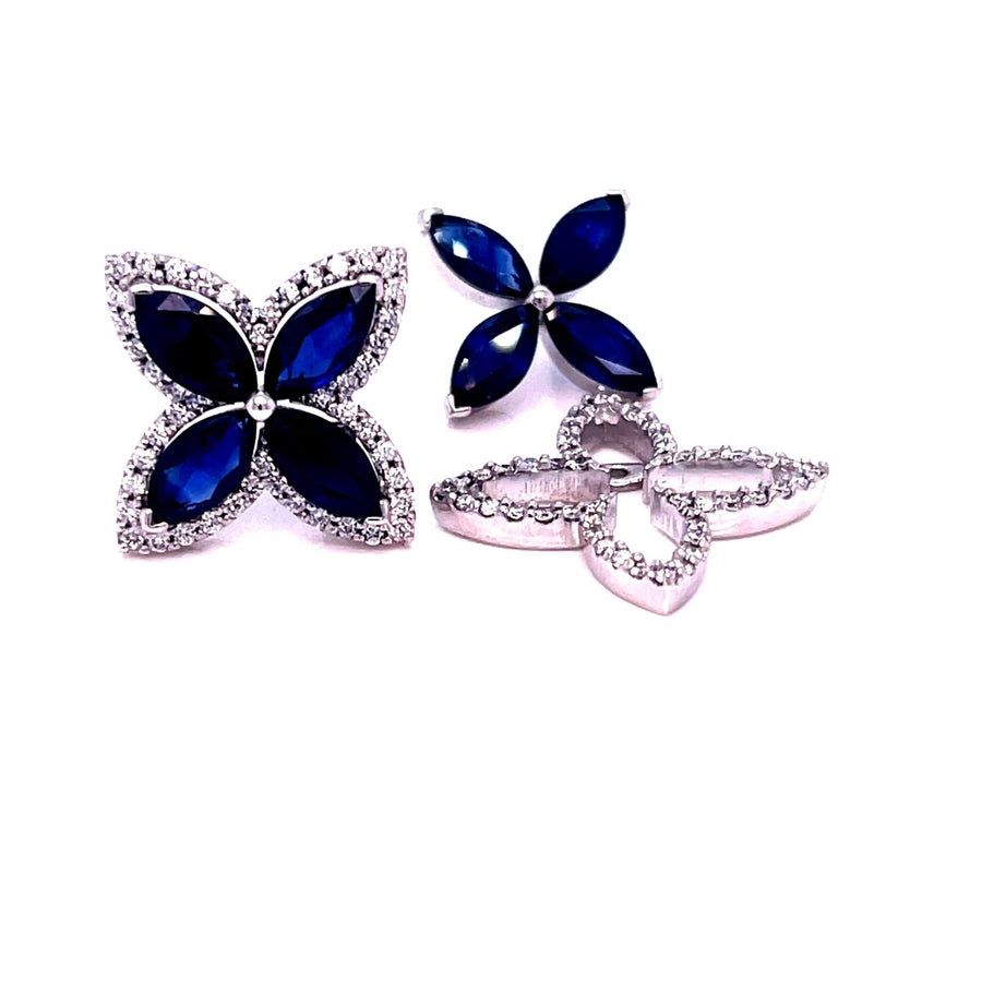 Marquise Blue sapphire and diamond halo Stud Earrings - ForeverJewels Design Studio 8