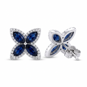 Marquise Blue sapphire and diamond halo Stud Earrings